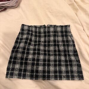 Zara Plaid Black and White Skirt Tweed